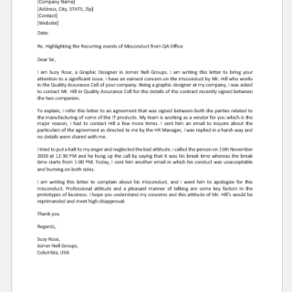 Letter to Another Manager Highlighting an Issue