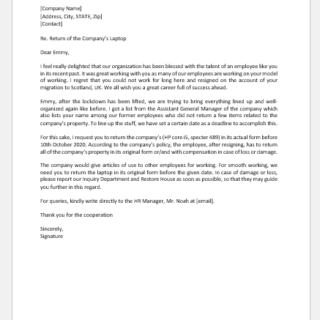 Letter to Employee to Return the Company Laptop