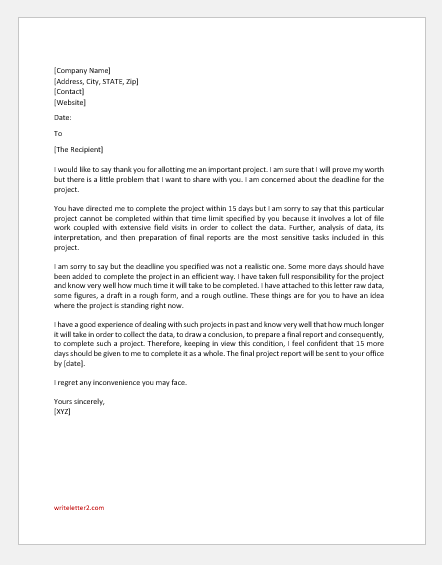 Letter to Manager Expressing Concern Over Project Deadline ...