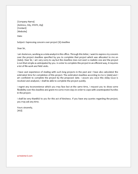Letter to Manager Expressing Concern Over Project Deadline ...