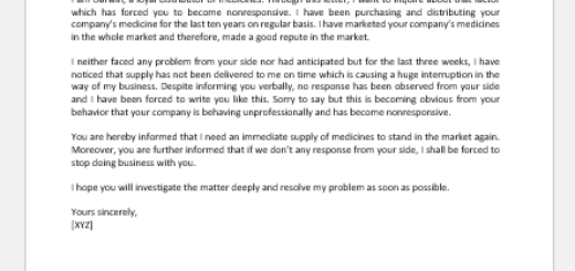 No Response Inquiry Letter to Supplier