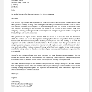Warning Letter for Allegations on Engineer