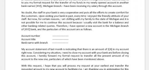 Request to Transfer Funds before Closing Account