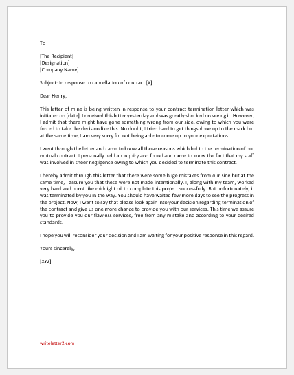 Contract Cancellation Response Letter