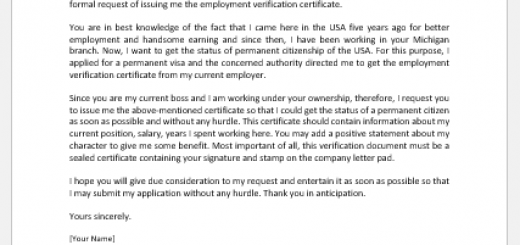Request Letter to Boss for Employment Verification Document