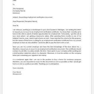 Request Letter to Boss for Employment Verification Document