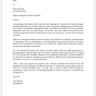 Resignation Letter for Growth