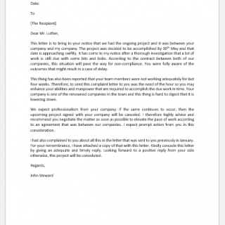 Complaint Letter for Delay in Project Completion