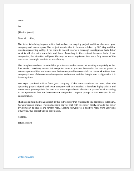 Complaint Letter for Delay in Project Completion | Download