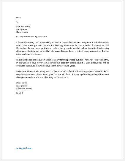 letter to request housing