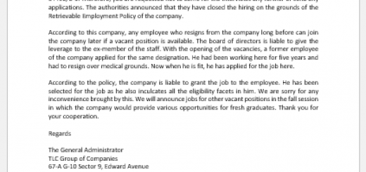 Letter notifying hiring closure