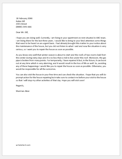 Letter to Landlord Requesting Necessary Repairs | Download