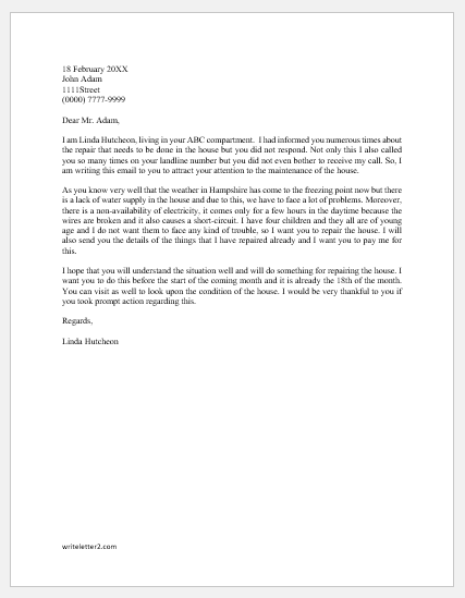 Letter to Landlord Requesting Necessary Repairs | Download