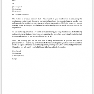 Query Letter to Employee for Misconduct