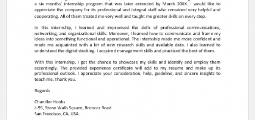 Thank You Letter for Experience Certificate
