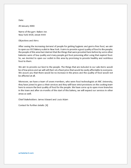 Bakery Business Proposal Letter