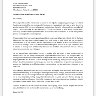 Character Reference Letter for Lawsuit