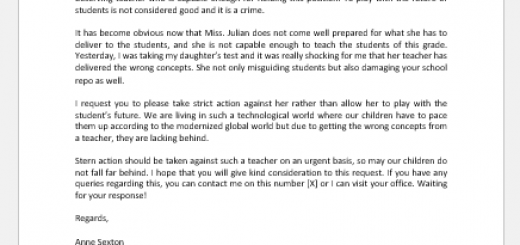 Letter to School about Teacher’s Bad Performance