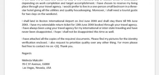 Letter to Travel Agency for Hotel Booking