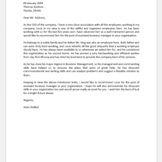 Recommendation Letter for an Employee to Organization