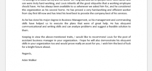 Recommendation Letter for an Employee to Organization