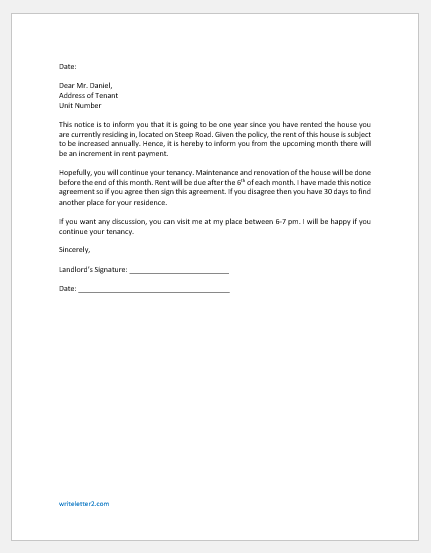 Rent Extension Letter to Tenant from Landlord | Download