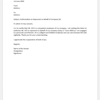 Authorization Letter to Represent on Behalf of Company