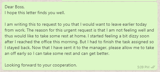 Early leave messages to boss