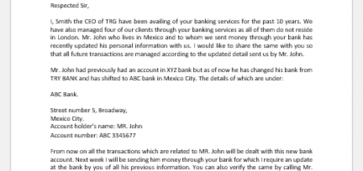 Letter to Bank for Change in Client Detail