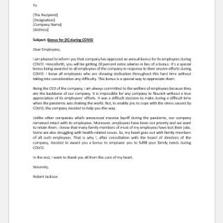 Bonus Letter to Employees during COVID