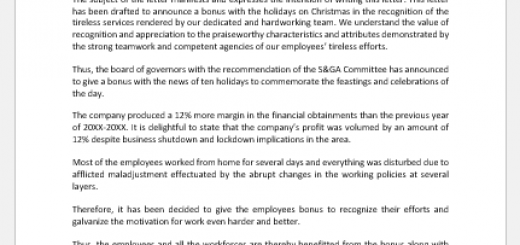 Holiday bonus letter to employees