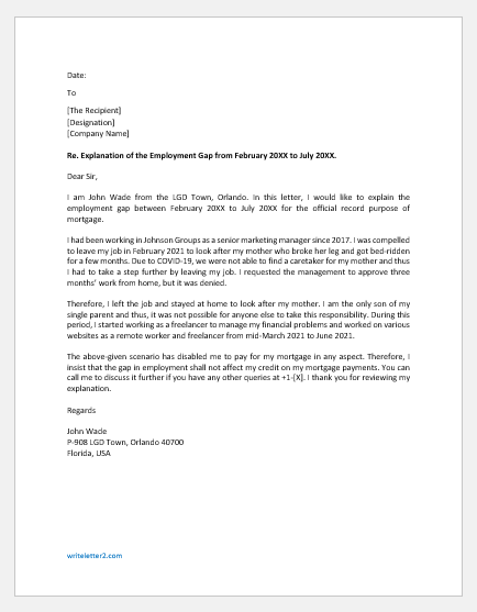 cover letter explaining employment gap