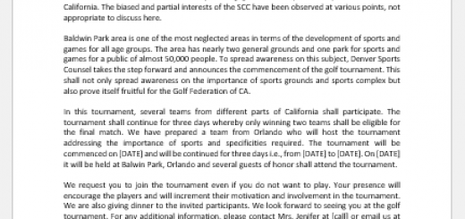 Golf tournament announcement letter