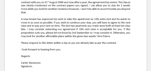 Letter of Rejection of Extension of Tenancy