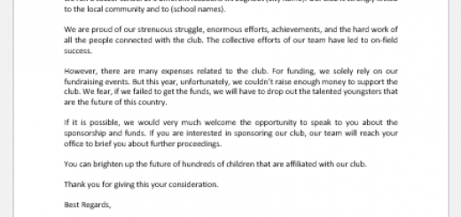 Sponsorship Request Letter for Soccer Team