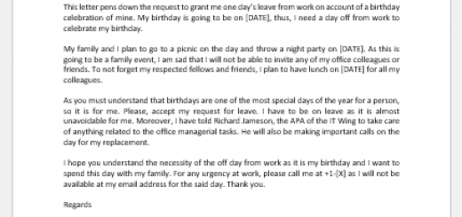 Excuse Letter for Absence due to Birthday Celebrations