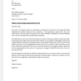 Interior design proposal letter to client