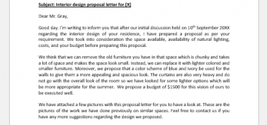 Interior design proposal letter to client
