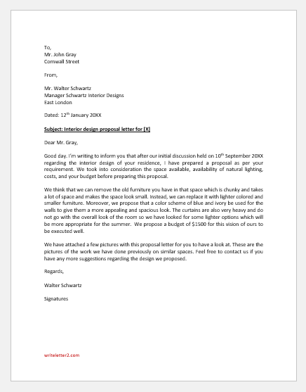 Interior Design Proposal Letter to Client