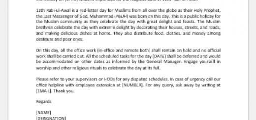 12 Rabi ul Awal Holiday Announcement Letter