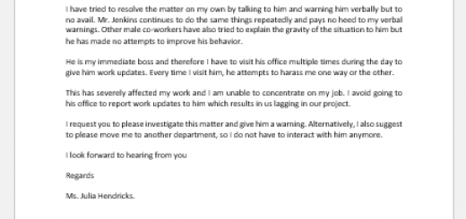 Complaint Letter against Boss for Harassment
