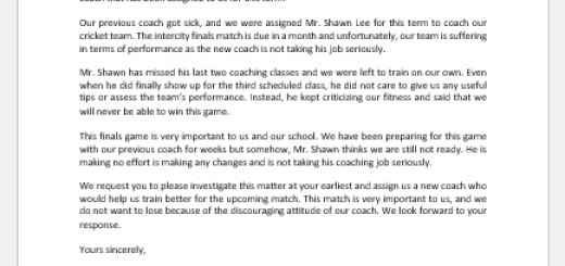 Complaint Letter to Principal about Coach