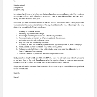 Employee Promotion Announcement Letter