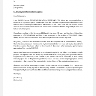 Response letter to termination of employment