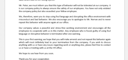 Warning Letter for Using Foul Language at Workplace