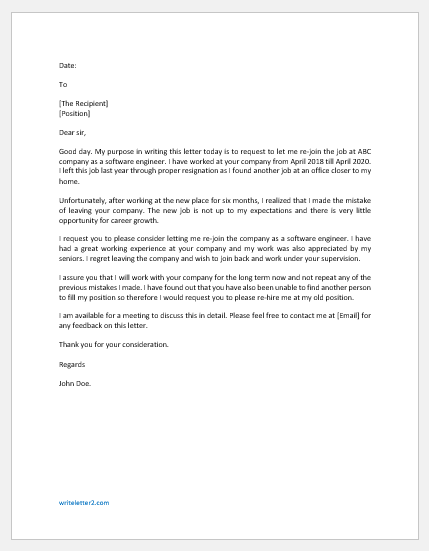 Request letter to re-join the company