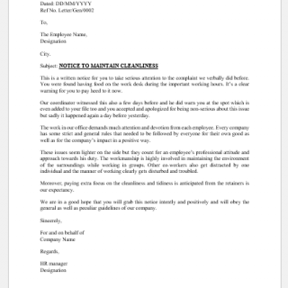 Letter Persuading Employees to Maintain Cleanliness