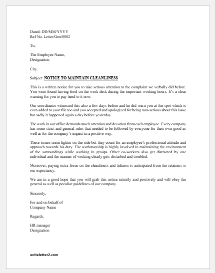 Letter Persuading Employees to Maintain Cleanliness