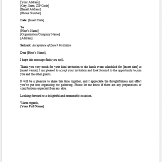 Acceptance Letter for a Lunch Event