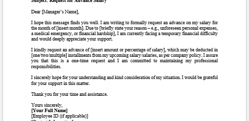 Advance Salary Request Letter